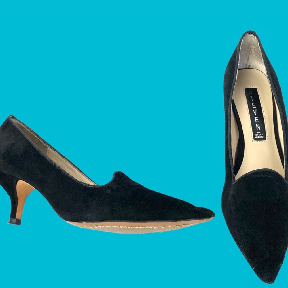 STEVE MADDEN BLACK SUEDEY KITTEN HEEL PUMP 🖤 [81]